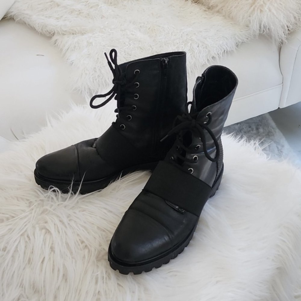 Black soft calfskin leather combat motorcycle Chelsea boots made in Italy